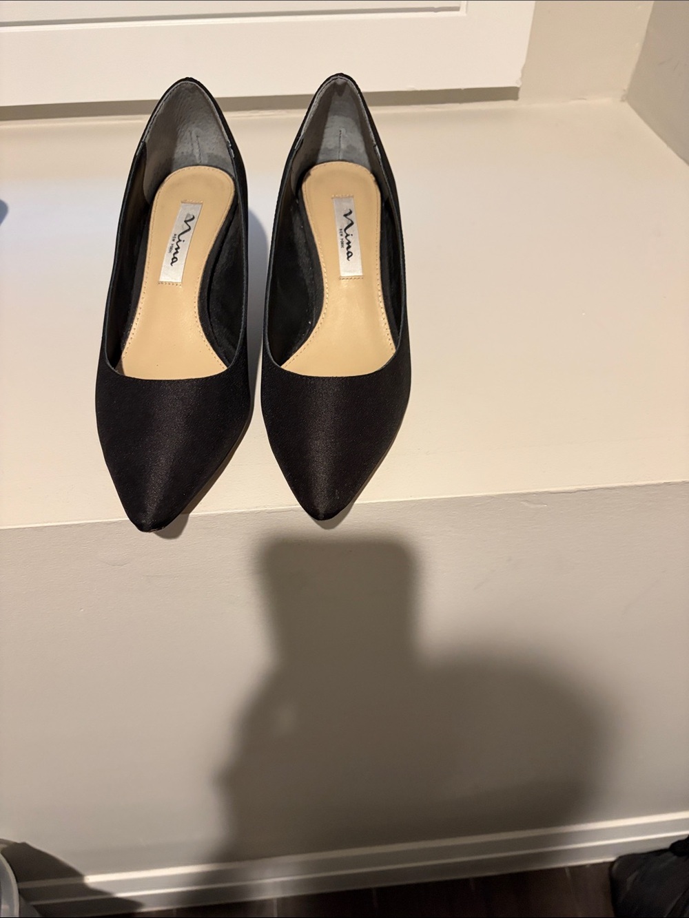 Nina Black Satin Pointed Toe Heels